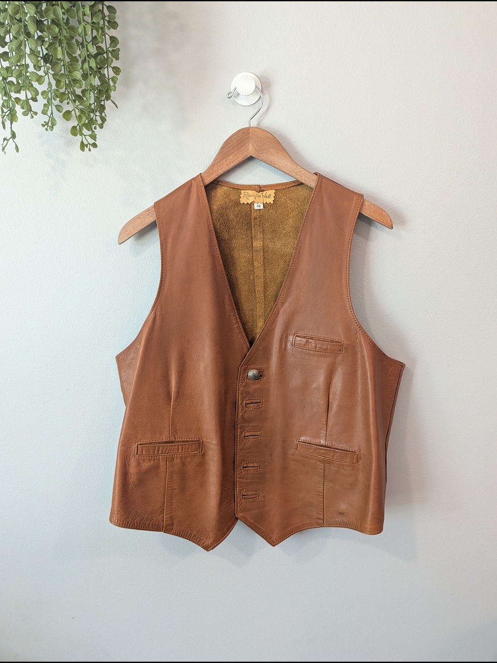Men's Cognac Leather Vest - Tailored Casual by